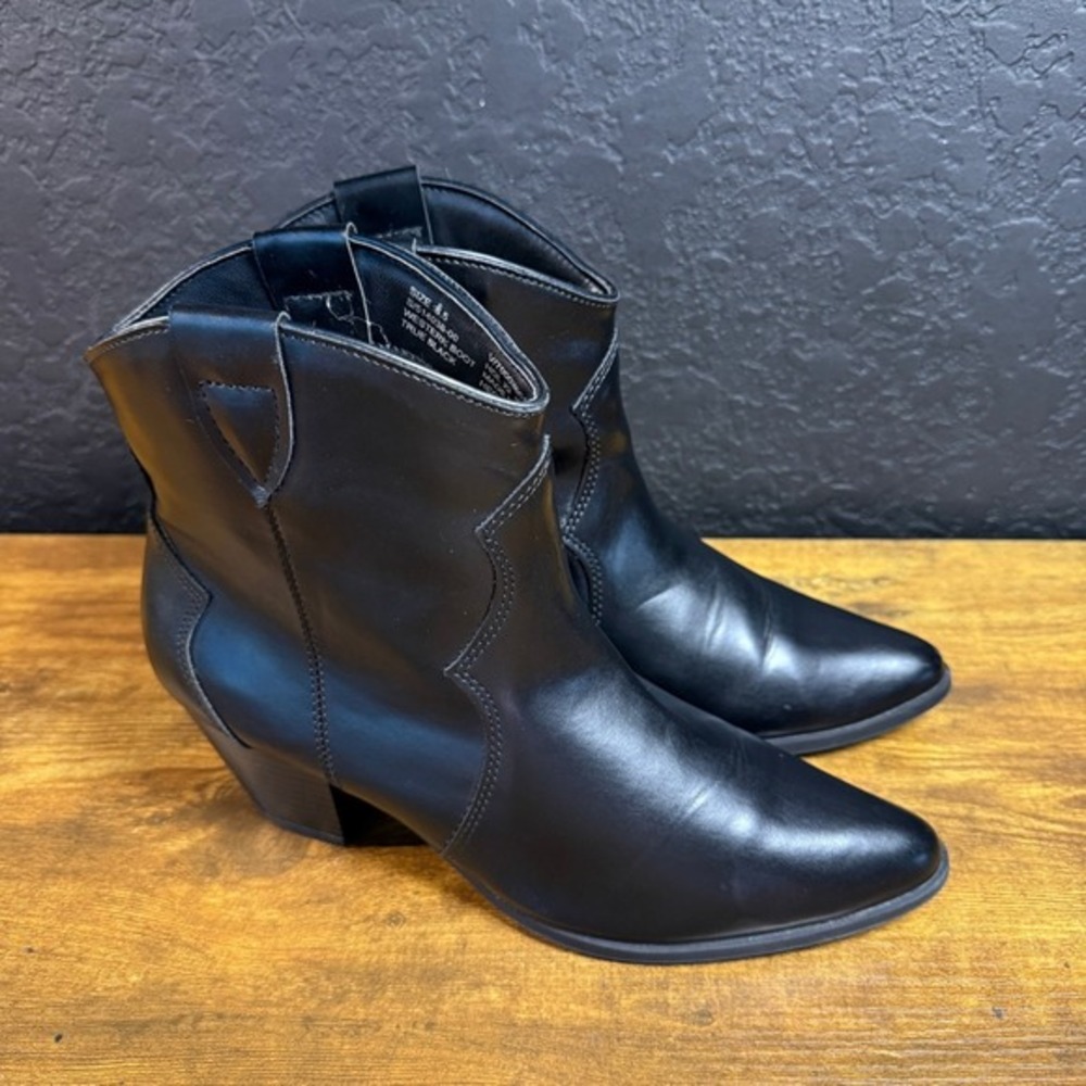 Gap Western Boot S/514038-00 True Black Faux Leather Ankle Boots Womens 8.5‎